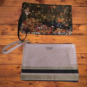 VICTORIA'S SECRET Lot Of 2 Make Up Bags Cosmetic Pouch Zip Closure Wristlet